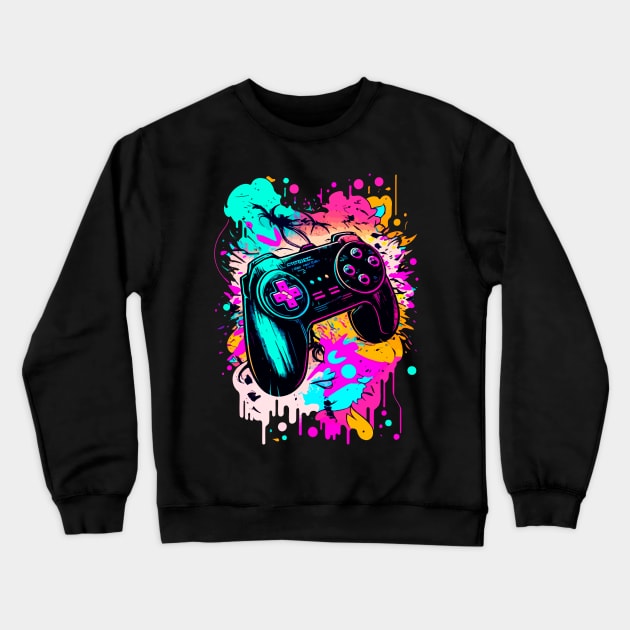 Video Games Gamer Controller Graphic Graffiti Art - Holiday Gift Crewneck Sweatshirt by MaystarUniverse